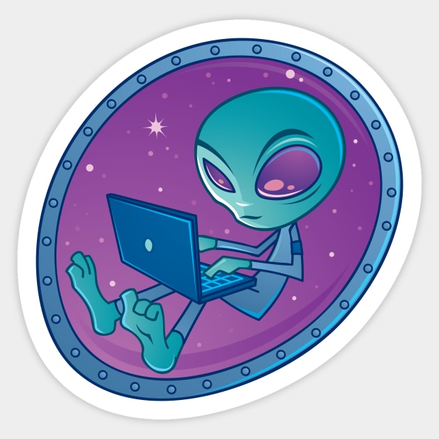 Alien with Laptop Computer Sticker by fizzgig